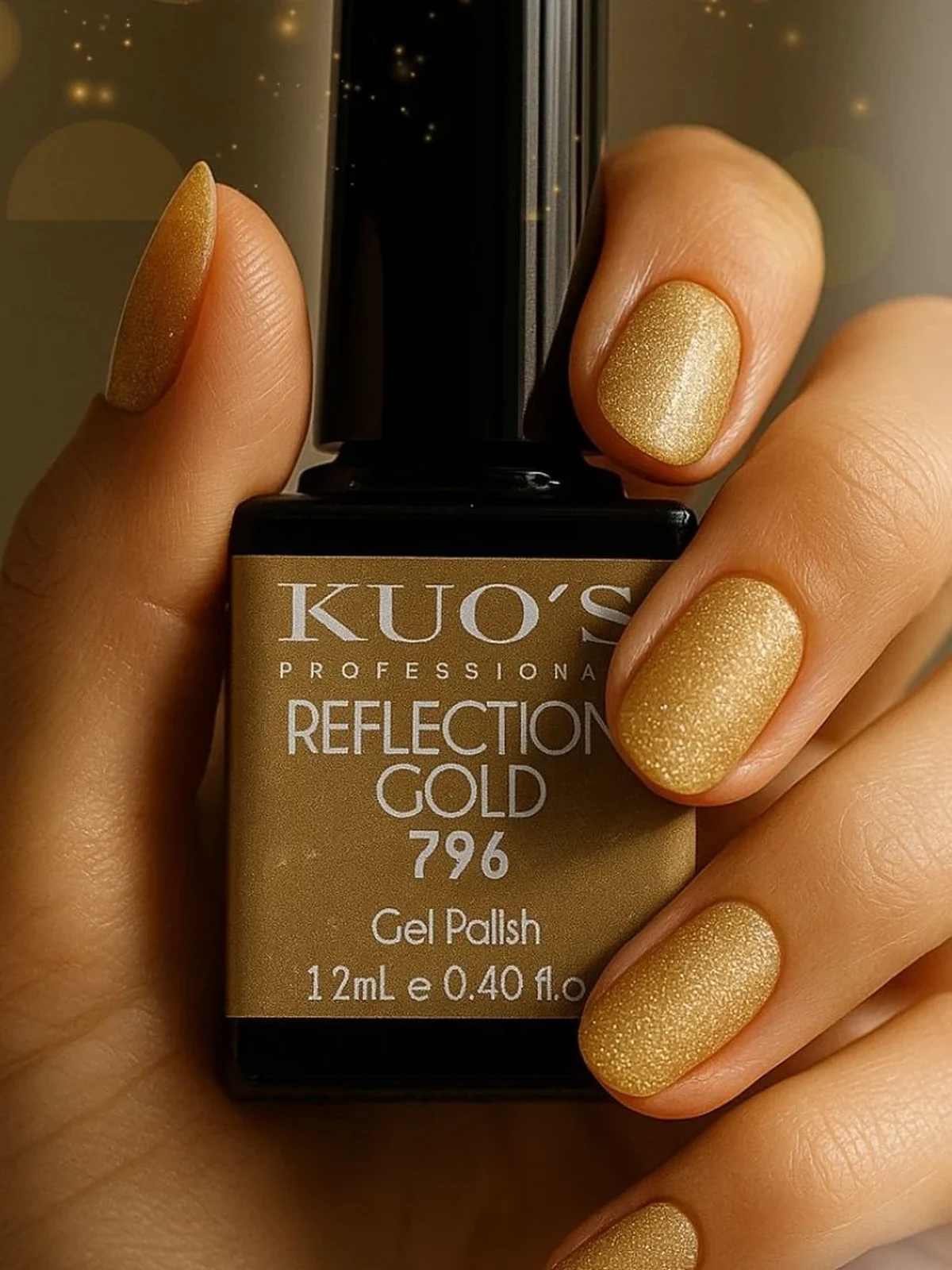 Vernis gel KUO'S Reflection Gold, manucure professionnelle