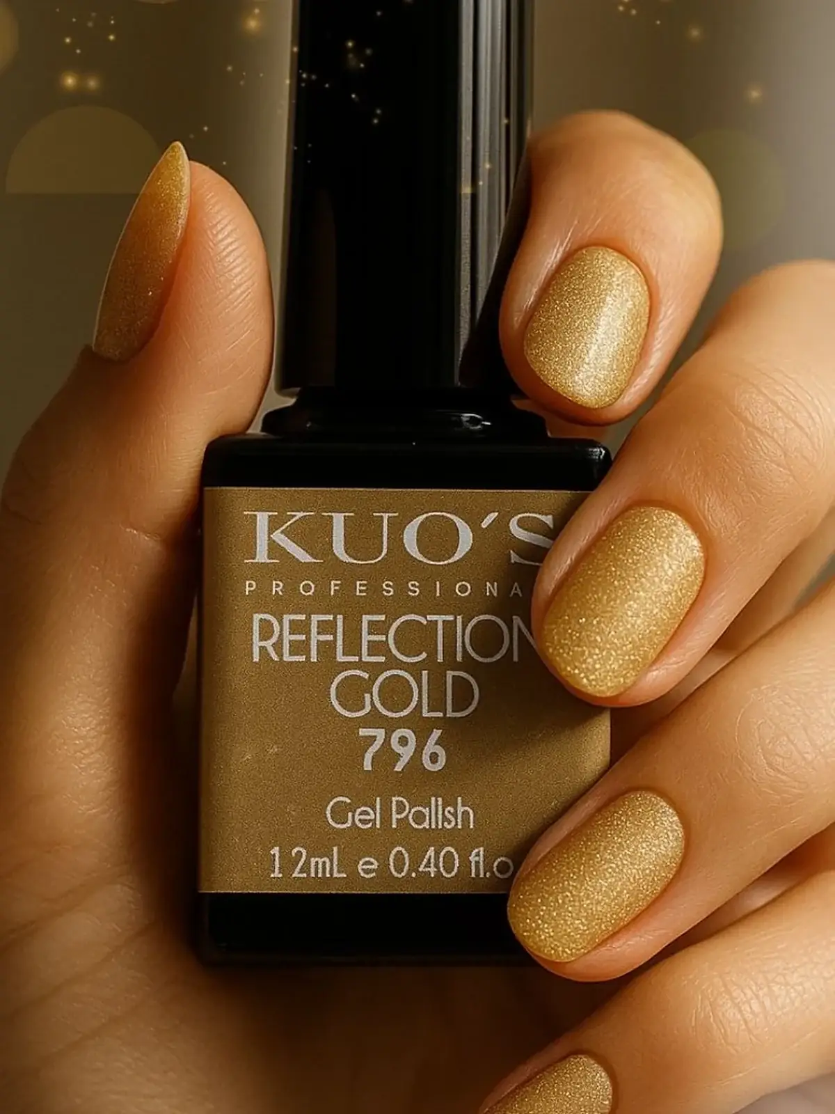 Vernis gel KUO'S Reflection Gold, manucure professionnelle